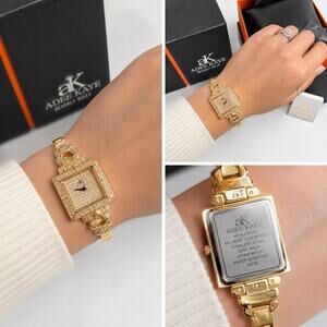 Adee Kaye AK19-LRG/C Rose Gold Crystal Rectangular Women’s Watch Boxed